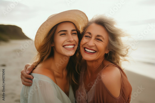 A Young Woman and Her Mother Enjoying the Beach