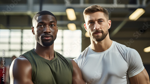 Portrait of athletically built men in a gym photo