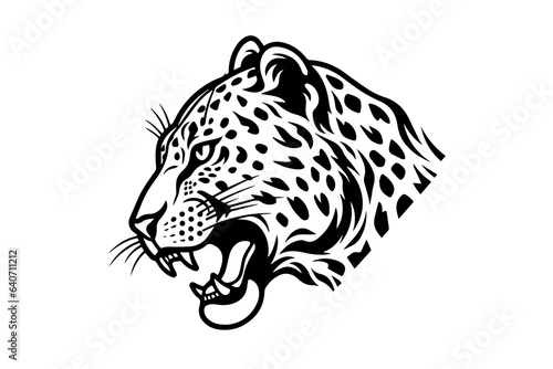 Leopard head logotype or mascot hand drawn ink sketch. Engraving style vector illustration.