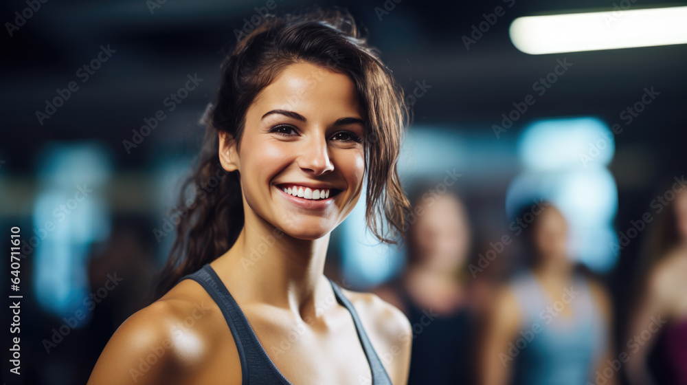 Portrait of a young athletic woman in a gym