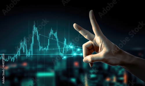 Close up of businessman hand touching with finger virtual panel with forex chart © Mr. Muzammil