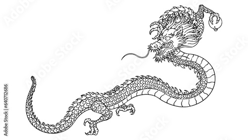 和風の龍。ベクター線画イラスト。
Japanese style dragon. Vector line drawing illustration.