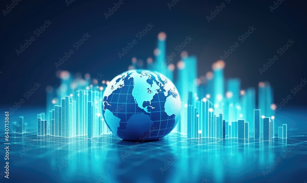 Globe and stock market chart on blue background Globe and stock market chart on blue background