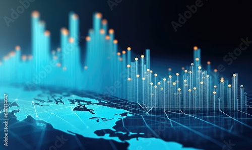 Financial stock market graph and candlestick chart on abstract background. Double exposure