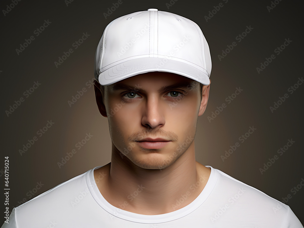 A man wearing blank empty white cap mockup for design template A man wearing blank empty white cap mockup for design template