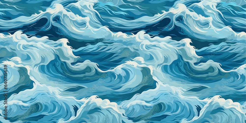 Fototapeta premium Seamless pattern of blue waves. Moving water surface. Waves at sea.