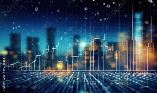 Financial stock market graph and candlestick chart on abstract background. Double exposure