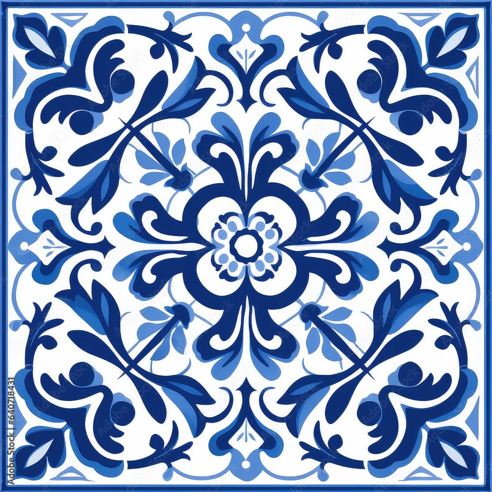 Seamless pattern illustration in traditional style - like Portuguese tiles azulejo Seamless pattern illustration in traditional style - like Portuguese tiles azulejo