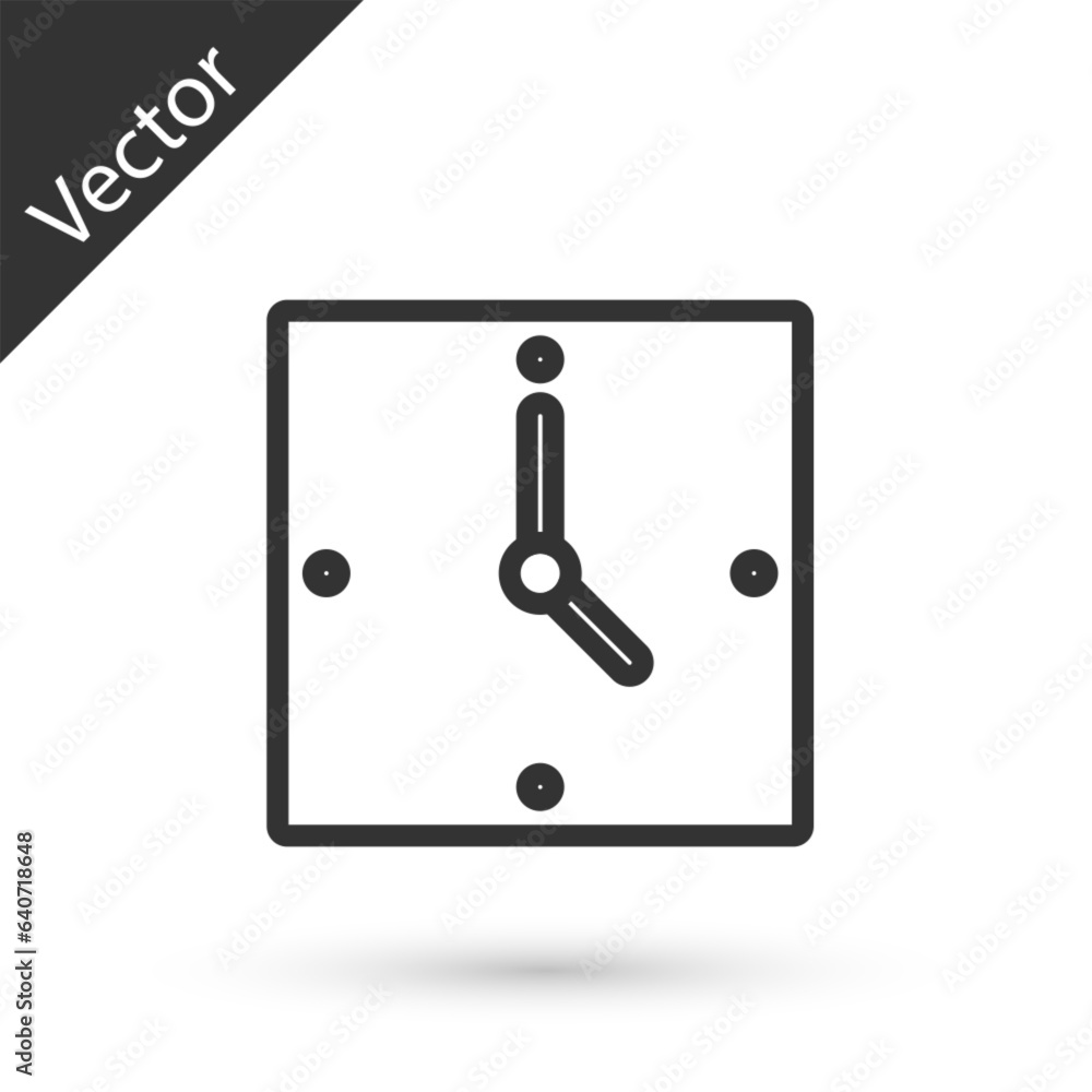 Grey line Clock icon isolated on white background. Time symbol. Vector Grey line Clock icon isolated on white background. Time symbol. Vector