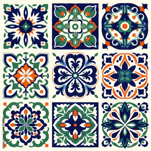 Talavera pattern. Azulejos portugal. Turkish ornament. Moroccan tile mosaic. Spanish porcelain. Ceramic tableware, folk print. Spanish pottery. Mediterranean seamless wallpaper.