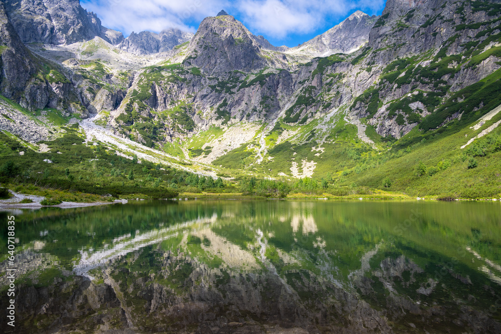 mountain lake Zelene Pleso in Tatra mountains in Slovakia