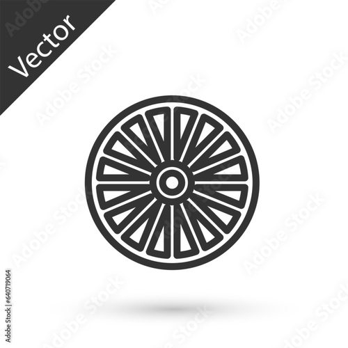 Grey line Alloy wheel for a car icon isolated on white background. Vector