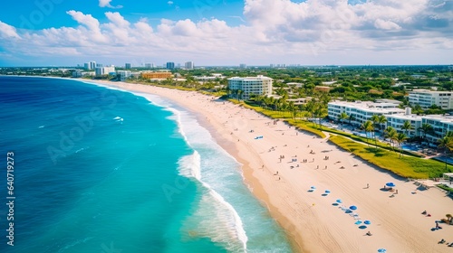 Aerial Drone Photo of Reopening Delray Beach, Florida Amid Covid-19 Pandemic: A Stunning Travel Destination Up High © AIGen