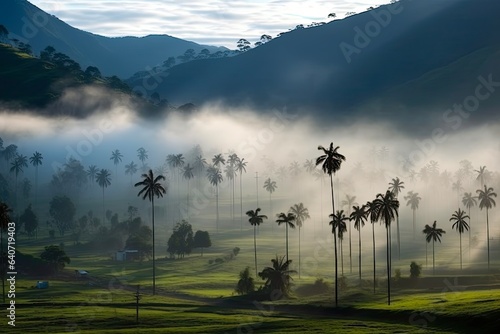 Cocora Valley in Colombia - The Exotic Land of Quindio Wax Palm Trees in the Andes, Salento Countryside, Foggy and Forested Cloud Heaven photo