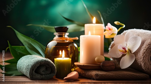 Indulging Beauty Spa Treatment with Soothing Candle and Refreshing Towel for Relaxation