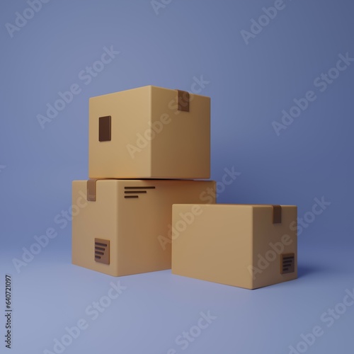 Delivery carton boxes 3d illustration on a blue background