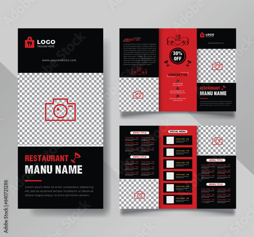 Food menu trifold brochure flyer template design, Unique trifold restaurant brochure vector, Restaurant Healthy luxury food menu Brochure flyer Template design, Editable Food brochure for restaurant 