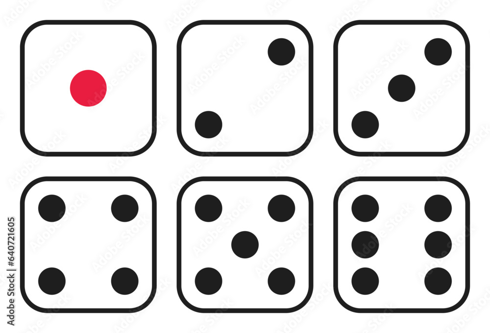 Playing dice. Gaming cubes from one to six points. Vector Illustration. Playing dice. Gaming cubes from one to six points. Vector Illustration.