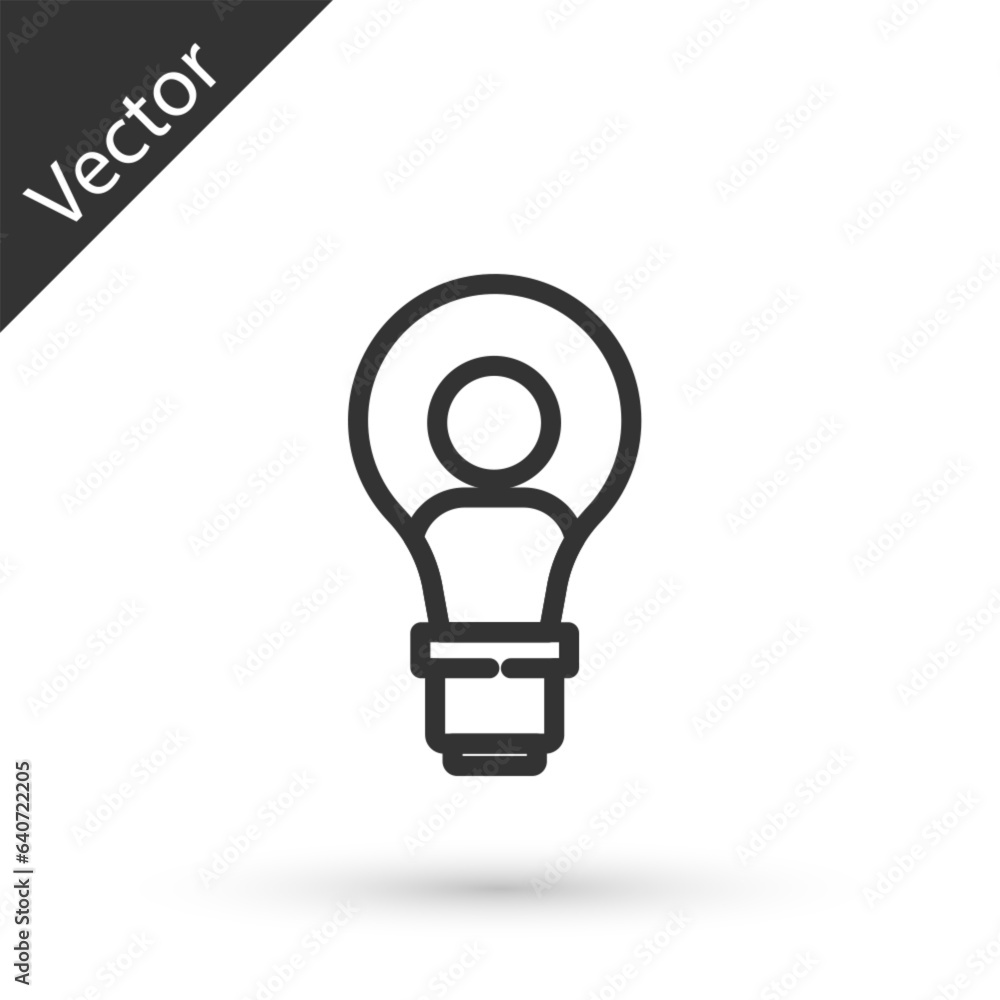 Grey line Human head with lamp bulb icon isolated on white background. Vector Grey line Human head with lamp bulb icon isolated on white background. Vector