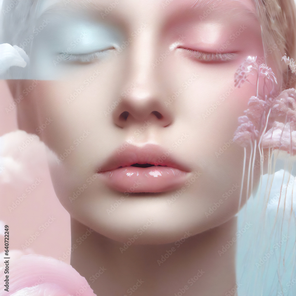 Rose Quartz & Serenity Blue Face Closeup with Dreamy Fantasy Mood · Color Art Concept