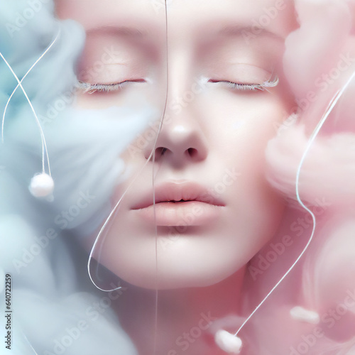 Rose Quartz & Serenity Blue Natural Face in Calm Mood · Beauty Fashion Concept Art