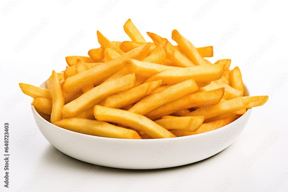 Delicious french fries in plate isolated on white background Delicious french fries in plate isolated on white background