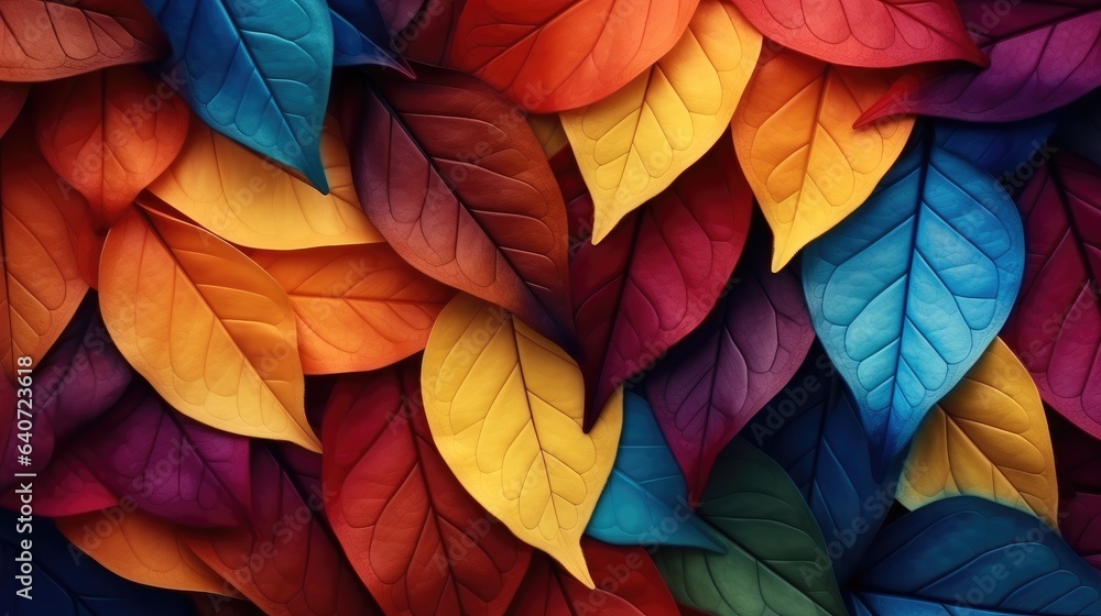 A lot of colorful leaves on background, Style of naturalistic tones, 3d rendering.