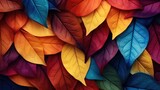 A lot of colorful leaves on background, Style of naturalistic tones, 3d rendering.