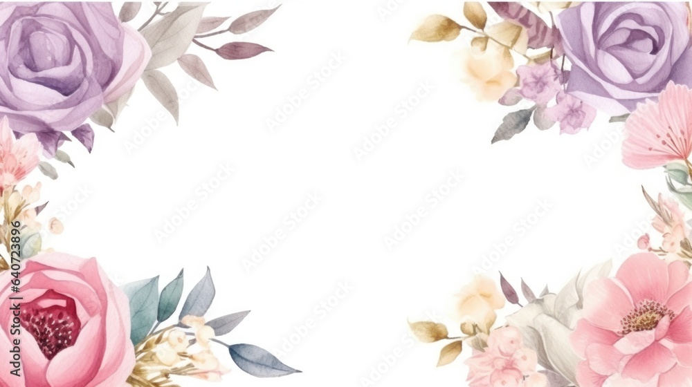 Beautiful watercolor vector floral frame. Hand painted floral frame. Copy Space for letter or message.