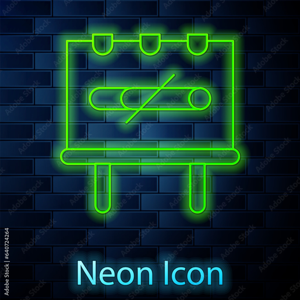 Glowing neon line No smoking icon isolated on brick wall background. Cigarette smoking prohibited sign. Vector Glowing neon line No smoking icon isolated on brick wall background. Cigarette smoking prohibited sign. Vector