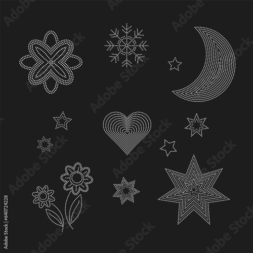 2mm and 1mm Rhinestone Pattern Set Moon, Star, Snowflake, Heart and Flower