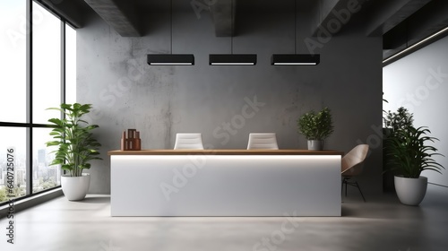 Modern Office lobby interior and reception desk with copy space.