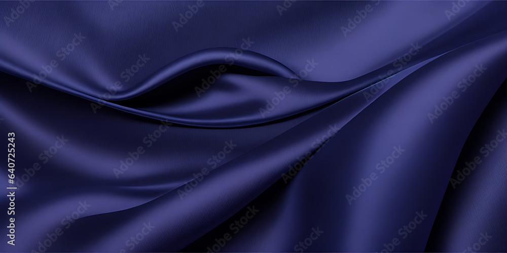 Fototapeta premium Navy blue silk satin. Dark elegant luxury abstract background with space for design. Shiny smooth fabric. Soft folds. Drapery. Color gradient. Lines. Wavy pattern.