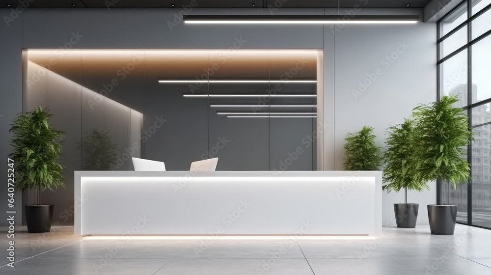 Interior design of a modern elegance office building hall with reception desk. Interior design of a modern elegance office building hall with reception desk.