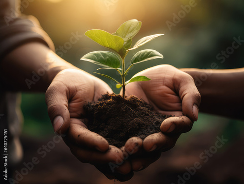 Planting the Seeds of Tomorrow: A Hand Grasping a Small Plant, Embodying the Power of Renewal and Care