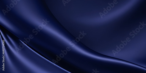 Navy blue silk satin. Dark elegant luxury abstract background with space for design. Shiny smooth fabric. Soft folds. Drapery. Color gradient. Lines. Wavy pattern.