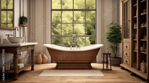 Interior design of Bathroom in Farmhouse style.