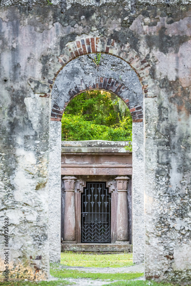 Chapel of Ease, St. Helena Island, Beaufort, South Carolina. Made of Tabby construction in 1742-1747, this chapel served the colonial planters . Now a ruin, it was abandoned during the Civil War.