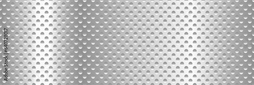 Vector stainless steel metallic seamless pattern. Realistic metal net with holes perforated texture. Glitzy shiny chrome industrial surface pattern repeat. Endless polished aluminum tile background