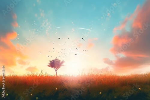 beautiful thanksgiving happy sunrise meadow autumn sky concept background day