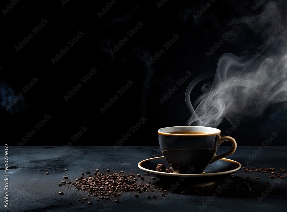 Professional Shot of a Cup of Coffee on a Dark and Mysterious Surface. Professional Shot of a Cup of Coffee on a Dark and Mysterious Surface.