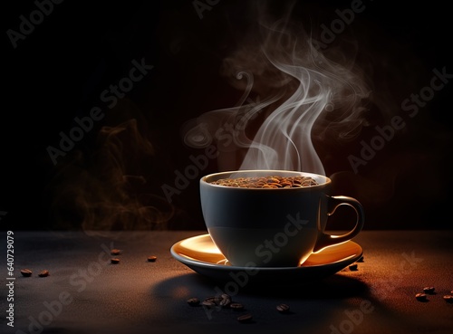 Professional Shot of a Cup of Coffee on a Dark and Mysterious Surface.