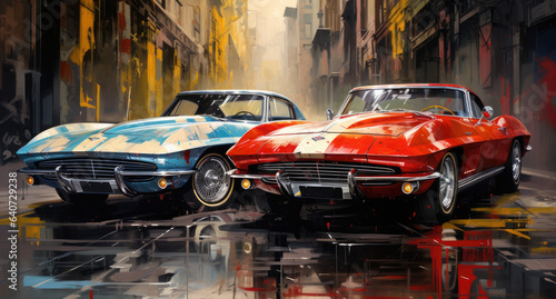 vintage cars with graffiti that look like cars on the streets