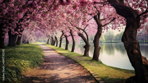 Beautiful spring landscape with flowering trees in the park © Veniamin Kraskov
