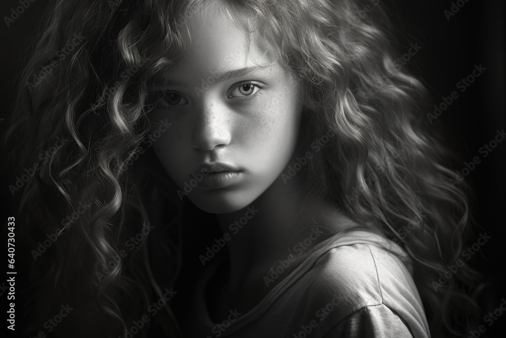 Black and white portrait of a young girl
