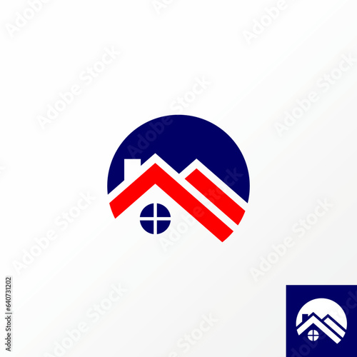 Logo design graphic concept creative abstract premium vector stock sign block circle with double roof house chimney. Related to property home protect
