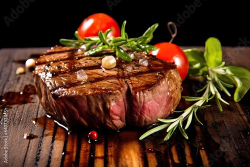meal pepper beef spice close rare mignon shop closeup barbq beef wood grilled cut juicy cooked food menu seared center wooden barbq garn fillet herb grilled steak cow surface blood nner medium steak photo