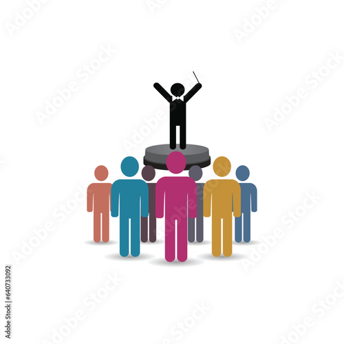 Conductor with a baton in front of a group of people
