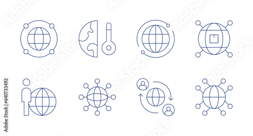 Global icons. editable stroke. Containing global, global shipping, globalization, relationship, world, global warming, internet.