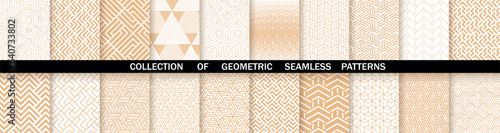 Geometric set of seamless gold and white patterns. Simpless vector graphics